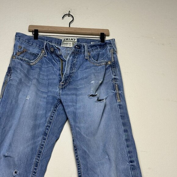 Ariat M5 Denim Jean Pant Men 34x34 Straight Leg Fit Western Distressed Bootcut - Picture 8 of 14